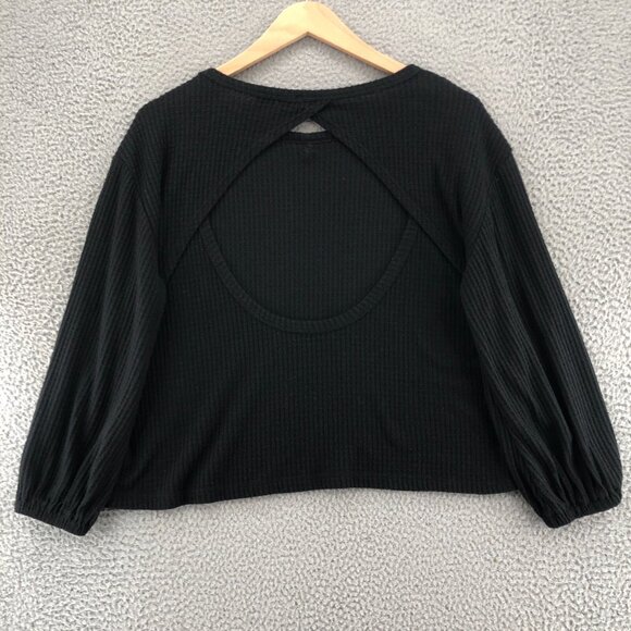 Lulus Sweater Womens Medium Black Balloon Sleeve Backless Waffle Knit Pullover - Picture 3 of 9